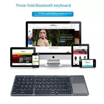 Ультратонкая беспроводная складная Bluetooth-клавиатура с тачпадом для телефонов и планшетов Typec port + mouse press серый