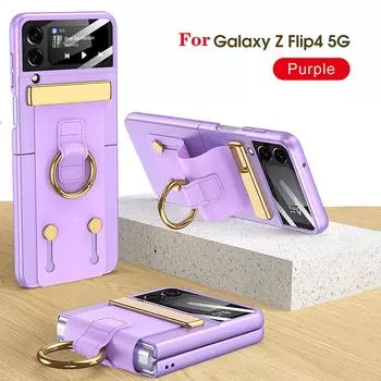 Ультратонкий браслет с кольцевым кронштейном для Samsung Galaxy Z Flip 4, жесткий противоударный матовый чехол с небольшой пленкой для экрана Z Flip 4 лавандовый