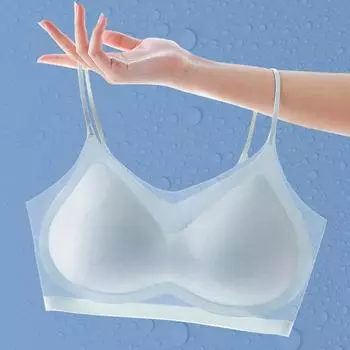 Ультратонкий бюстгальтер Push Up Bra Ice Silk Бесшовное нижнее белье Женский тонкий дышащий слинг Красивая спинка жилет для сна Бралетт Большие размеры Бюстгальтеры M чёрный