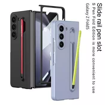 Ультратонкий чехол 2-в-1 для Samsung Galaxy Z Fold6 Fold5, противоударный ПК + чехол из закаленного стекла, пленка, складная крышка + ручка For Samsung Z Fold5 чёрный