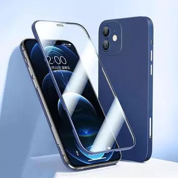 Ультратонкий чехол с полным покрытием на 360° для Iphone 12pro Max 13mini Conque, чехол для Iphone 11pro X Xr Xs Max 11 Pro, крышка из закаленного стекла for iPhone 11 светло-зеленый