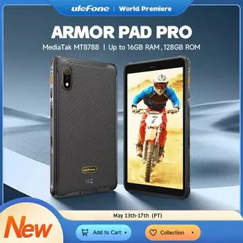 Ulefone Armor Pad Pro Tablet IP68/IP69K 4G MT8788 Прочный планшет с 16 ГБ ОЗУ(8+8 ГБ виртуальной оперативной памяти) 128 ГБ ПЗУ 48 МП чёрный