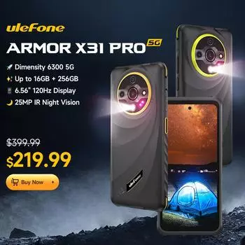 Ulefone Armor X31 Pro 6,56 дюйма, 16 ГБ + 256 ГБ, ночная камера, 64 МП, 6050 мАч, NFC 5G, защищенный телефон, Android 14, смартфон зелёный