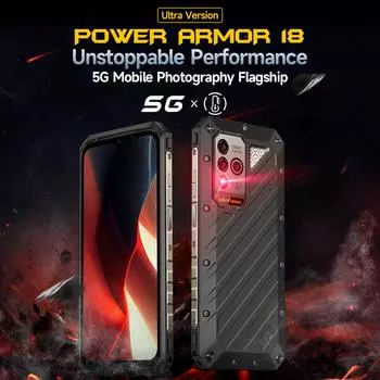 Ulefone Power Armor 18 Ultra 5G Android 13 водонепроницаемый смартфон 24 ГБ ОЗУ + 512 ГБ ПЗУ, мобильный телефон 9600 мАч, 66 Вт чёрный