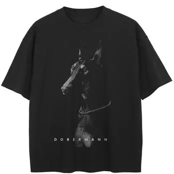 Уличная черная футболка с рисунком Dobermann, хлопковые топы унисекс, футболки, летняя футболка с короткими рукавами M чёрный