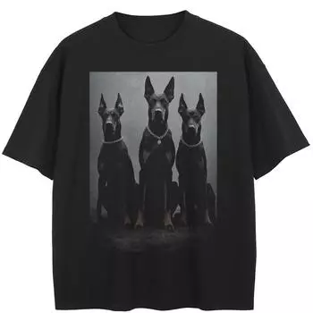 Уличная черная футболка с рисунком Dobermann, хлопковые топы унисекс, футболки, летняя футболка с короткими рукавами M чёрный