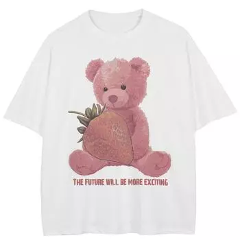 Уличная футболка с рисунком Starwberry Bear, хлопковые топы унисекс, футболки, летняя футболка с короткими рукавами M белый