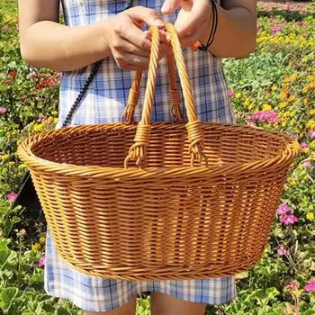 Уличная легкая корзина для хранения из искусственного ротанга, подарочная корзина для сбора урожая, контейнер для пикника со складной ручкой 35X27X15CM