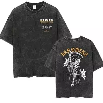 Уличная одежда Bad Omens группа музыкальный тур выстиранная футболка ретро 90-е мужская женская одежда Y2k хип-хоп футболка повседневные футболки оверсайз S