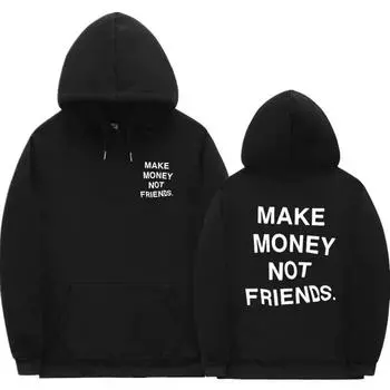 Уличная одежда, толстовки MAKE MONEY NOT FRIEND, унисекс/женская модная одежда для пар с принтом, sudadera hombre, черно-белая толстовка с капюшоном L