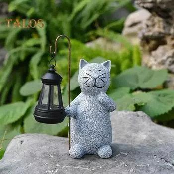 Уличная садовая фигурка кошки с солнечным фонарем IP44, водонепроницаемая, устойчивая к ультрафиолетовому излучению, автоматическое включение/выключение, статуя кошки в виде животного, светодиодная лампа, художественный декор для двора A