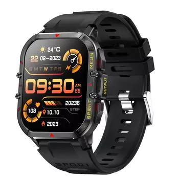 Уличные умные часы Rainbuvvy T21 Двухрежимные 1,96-дюймовый HD 240x282 BT5.2 Звонки по Bluetooth 280 мАч Водонепроницаемость IP67 Прочный умный браслет Android чёрный