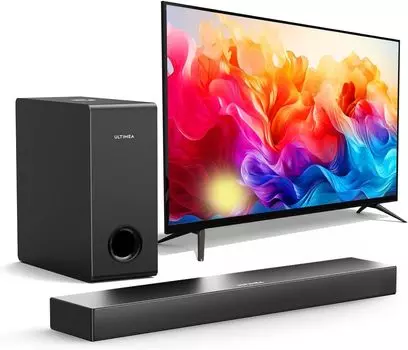 ULTIMEA Sound Bar для телевизора 2.1-канальный динамик с сабвуфером [3D SurroundEnhanced Bass] ТВ-динамик Пиковая выходная мощность 120 Вт HDMI ARCAUXОптический