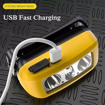 Ultra Bright LED Headlamp IR Motion Sensor Headlight Adjustable Strap USB Rechargeable Head Lamp Water Resistant Head Torch Built-in battery
