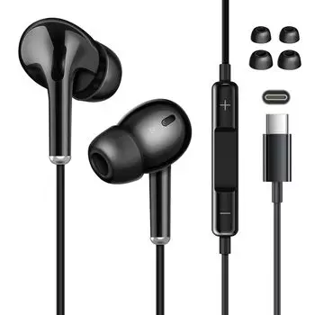 Улучшенные наушники USB Type C Noise и канал высокого разрешения Type C Удобные Совместимы с моделями, оснащенными портом типа C, такими как iPhone черного цвета