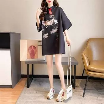 Улучшенный Cheongsam, китайское женское модное платье, платье средней длины с короткими рукавами M