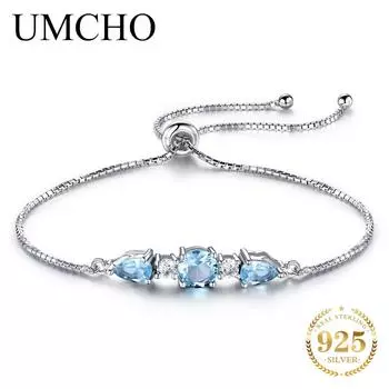 UMCHO Натуральный Небесно-Голубой Топаз Регулируемый Теннисный Браслет Юбилей День Рождения День Святого Валентина Ювелирные Изделия Подарки для Женщин Жены Ее Девочек