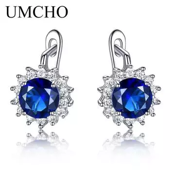 UMCHO винтажные серьги-клипсы с синим камнем с имитацией синего камня для женщин, ювелирные аксессуары, женский подарок на вечеринку