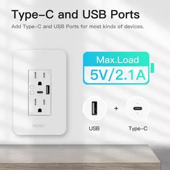 Умная настенная розетка WiFi с разъемом Type C и USB, двойная розетка с поддержкой Alexa 100-250V