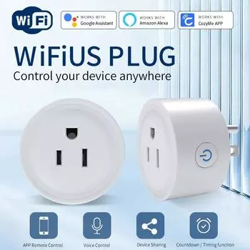 Умная розетка WiFi 10A, вилка США Cozylife 100-240 В, приложение, дистанционное управление, голосовое управление, таймер, работает с Alexa, Google Assistant US Plug
