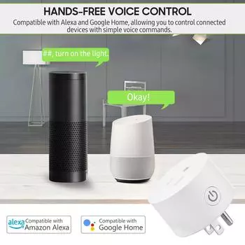 Умная вилка Wi-Fi, беспроводная розетка Wi-Fi, приложение, дистанционное управление, голосовое управление, функция расписания, умная функция US Plug белый