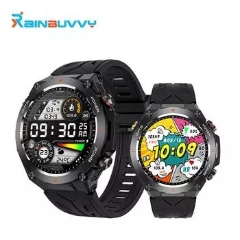 Умные часы Rainbuvvy KC82, 1,45-дюймовый круглый экран, Bluetooth-вызов, мониторинг сердечного ритма, сна, барометрический компас, спортивные часы чёрный