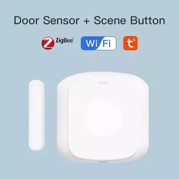 Умный датчик двери Tuya Wifi и кнопка настройки сцены, взаимодействие, обнаружение взлома, работает с голосовым управлением Alexa Google Home WIFI