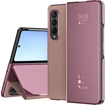 Умный флип-чехол для Samsung Galaxy Z Fold 4 3 5g с зеркальным покрытием, подставка из искусственной кожи, противоударный чехол для телефона Funda Z Fold 2 4 5g For Galaxy Z Fold 2 чёрный