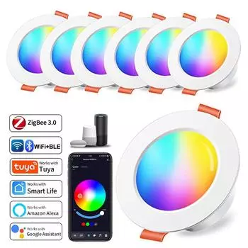 Умный потолочный светильник ZigBee RGB Tuya, Wi-Fi, Bluetooth, светодиодный потолочный светильник, встраиваемый прожектор, управление через приложение, Alexa Google Home, 5 Вт, 7 Вт, 10 Вт, 15 Вт 5w&1 pcs
