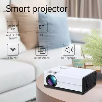 Умный проектор 1080P, 2,4G Wi-Fi, 2200 люмен, мультимедийный встроенный динамик, 3,5-дюймовый TFT ЖК-дисплей UK черный белый