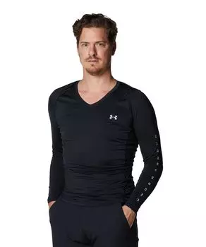 [Under Armor] Базовый слой UA Heat Gear приталенная рубашка с длинным рукавом и V-образным вырезом мужская черная модная серая MD