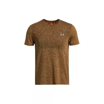 Under Armour Бесшовная футболка с принтом логотипа, цветной блок, круглый вырез, облегающая, для бега, с коротким рукавом, мужская футболка, дикий оранжевый 1375692-804 M