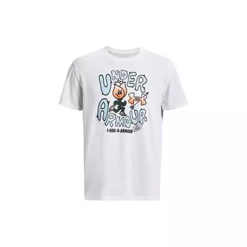 Under Armour Футболка мужская с коротким рукавом и круглым вырезом, с принтом в виде розового пламени и мультяшными буквами, белая 1380916-100 XL