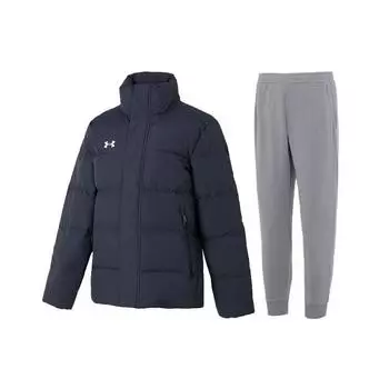 Under Armour Куртка-пуховик с воротником-стойкой, однотонная, с длинными рукавами, дышащая, со средней талией, трикотажные брюки, повседневный спортивный костюм, мужской костюм 23600802-013+23600704-014 XL