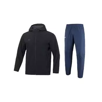 Under Armour Однотонная куртка с капюшоном, тканые спортивные длинные брюки, повседневный спортивный костюм, мужской костюм, черный, академический-синий 22600401-001+22500706-408 M