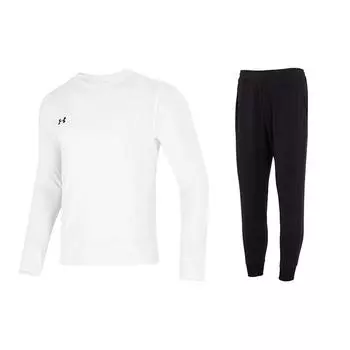 Under Armour Однотонный свитер с круглым вырезом и длинные брюки с манжетами, повседневный спортивный комплект для мужчин, белый, черный 22600307-100+23600704-001 M