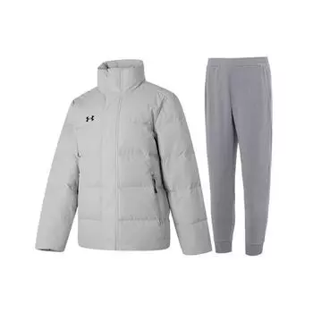 Under Armour Пуховик с воротником-стойкой и длинными рукавами, дышащие повседневные трикотажные брюки, спортивный костюм для мужчин 23600802-009+23600704-014 M