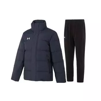 Under Armour Пуховик с воротником-стойкой и длинными рукавами, дышащие трикотажные брюки, повседневный спортивный костюм, мужской костюм 23600802-013+23600703-001 S