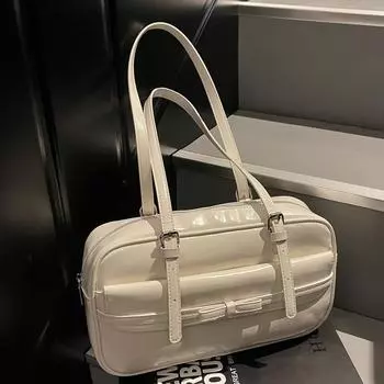Underarm Boston Bag Women S Spring Retro Light Luxury Niche High-End Shoulder Tote Bag серебряный