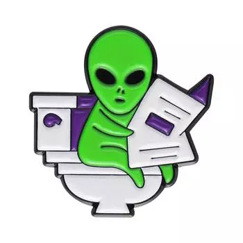 Уникальный значок «Чтение газет» с изображением пришельцев, креативный аксессуар, значок «Чужой», привлекающая внимание брошь, булавка, одежда, ювелирные изделия