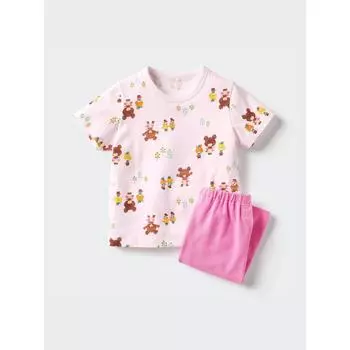 Uniqlo Bt Picture Book Dry Пижама с коротким рукавом 12 PINK/BABY 80