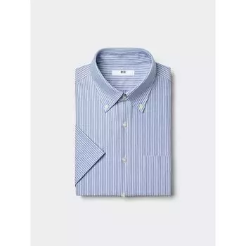 Uniqlo Dry Non Iron Jersey Shirt Short Sleeve Striped D 68 BLUE/MEN S