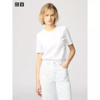 Uniqlo Футболка из хлопка Supima с коротким рукавом 00 WHITE/WOMEN XS