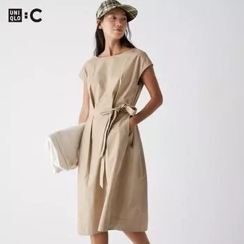 UNIQLO хлопковое платье с поясом и короткими рукавами