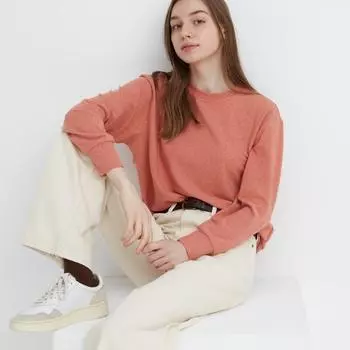 UNIQLO JAPAN Мягкая вязаная флисовая футболка с круглым вырезом и длинными рукавами