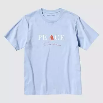 Футболка Uniqlo Japan Peace For All с коротким рукавом и графическим принтом, стандартный крой Carred Hosseini 60 light blue/XS