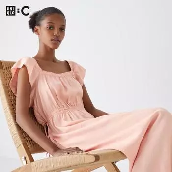 UNIQLO Открытое платье со сборками и короткими рукавами