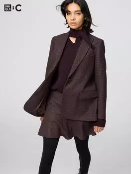 Uniqlo Твидовый приталенный жакет 39 DARK BROWN/WOMEN XL