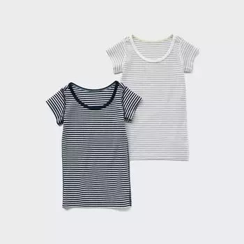 UNIQLO ЯПОНИЯ Хлопково-флисовая внутренняя футболка с короткими рукавами, 2 шт. 69 NAVY/80
