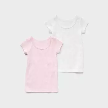 UNIQLO ЯПОНИЯ Хлопково-флисовая внутренняя футболка с короткими рукавами, 2 шт. 10 PINK/80